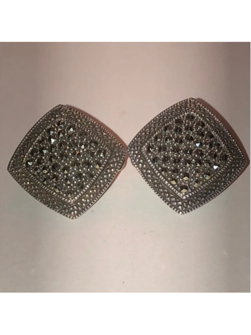 925 Sterling Silver Marcasite Signed MO Clip On Earrings
